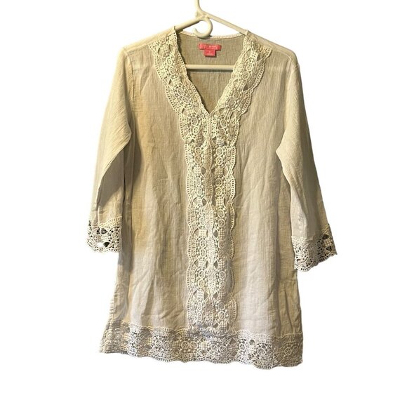 Isaac Mizrahi Women Crochet Tunic Gauze‎ Style Top Boho Peasant Beach Size Small - Picture 1 of 14